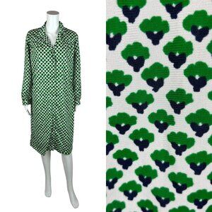 Vintage 70s Hippie Dress Women's 1X Green Tree Novelty Print Shirtdress Pop Art